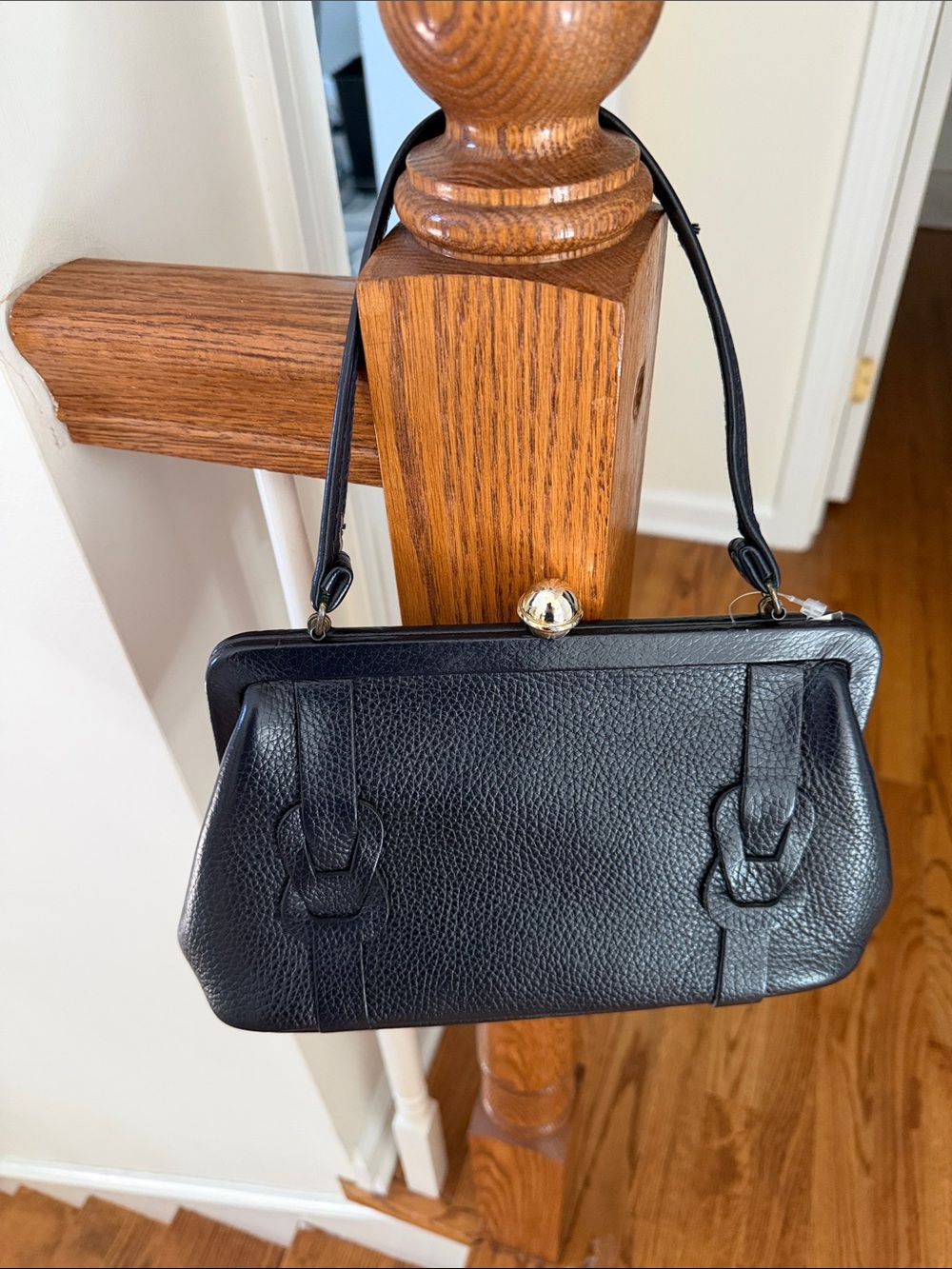 Classic Black Leather Frame-Top Women’s Handbag